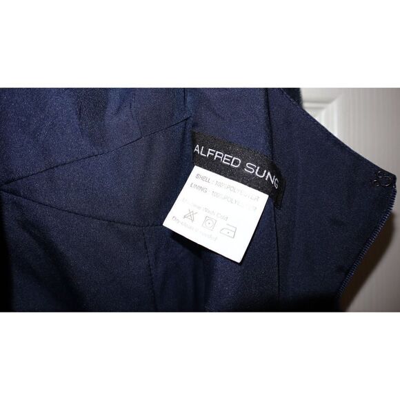 Alfred Sung D758 Women's Sz 4 Midnight Surplice Satin Twill Trumpet Dress $242 - Picture 4 of 8